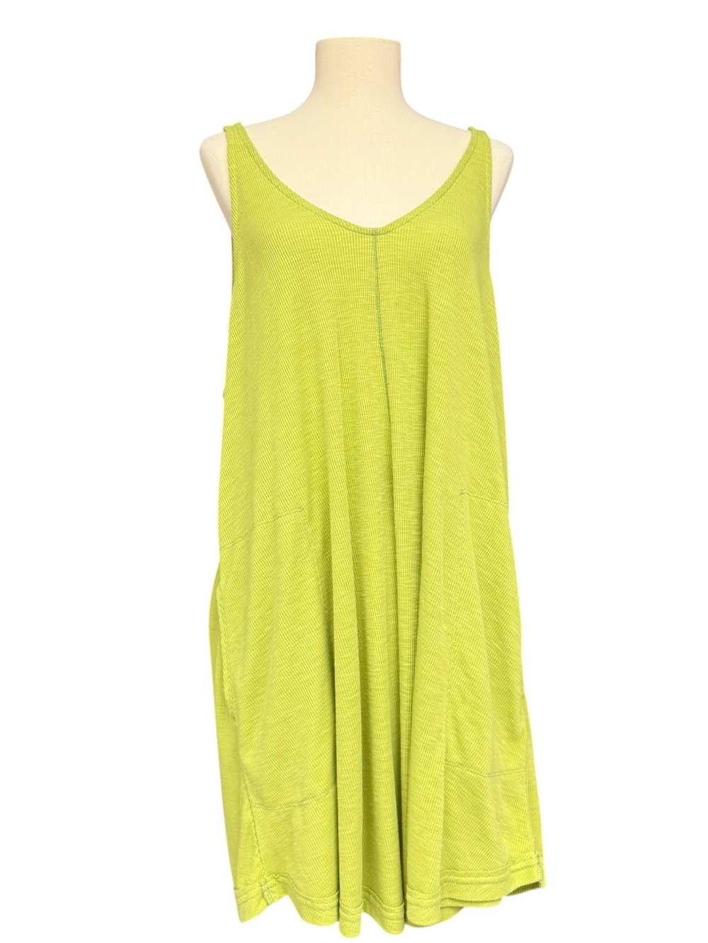 Free People Beach Lime Green Ribbed Swing Tank Dress Medium